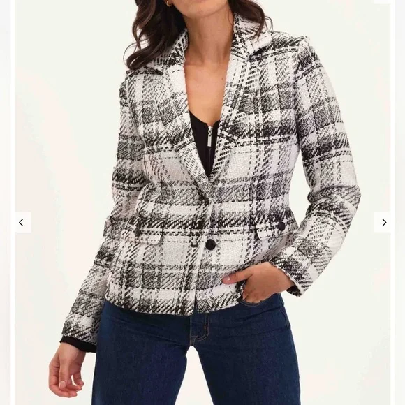 ❤️❤️Nwt ELIE TAHARI tweed Plaid Two Button Notch Collar Jacket❤️❤️ - Picture 2 of 3